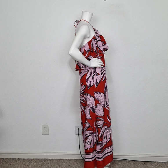 MSK "NEW" Aurora Red Floral Tropical Bohemian Halter Neck Boho Maxi Dress Size S - Picture 4 of 15